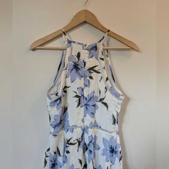 Lulus Zahara Blue White Floral Print Midi Dress S Small 100% Cotton halter apron - Picture 8 of 8